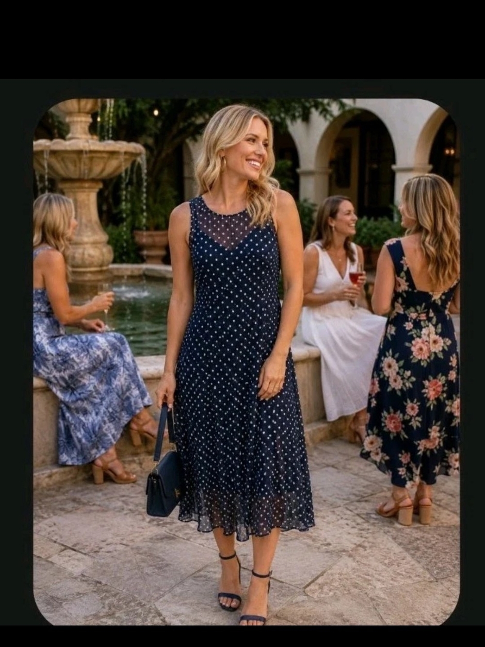 Jessica Howard Navy with White Polka Dot Midi Dress
